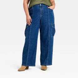 Women's Baggy Pull-On Cargo Pants - Ava & Viv™ Blue Denim 26