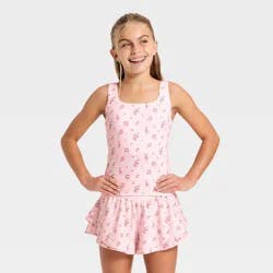 Girls' Active Floral Printed Twist-Back Crop Tank Top - All In Motion™ Light Pink L