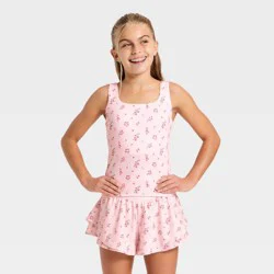 Girls' Active Floral Printed Twist-Back Crop Tank Top - All In Motion™ Light Pink XL