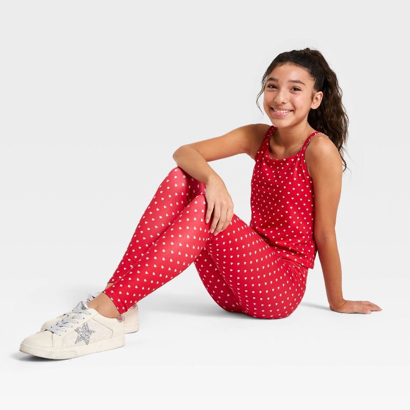 slide 3 of 3, Girls' Crossover Ruffle Waistband Leggings - All In Motion™ Red L, 1 ct