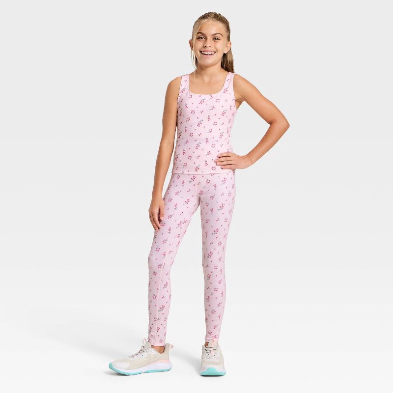 slide 3 of 3, Girls' Crossover Ruffle Waistband Leggings - All In Motion™ Light Pink S, 1 ct