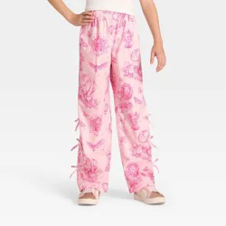 Wicked x Katie Kime Girls' Toile Printed Bow Detailed Poplin Pants - Light Pink M
