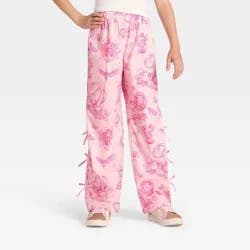 Wicked x Katie Kime Girls' Toile Printed Bow Detailed Poplin Pants - Light Pink M