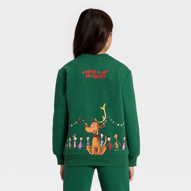slide 5 of 5, Kids' Dr. Seuss The Grinch Evergreen Fleece Graphic Sweatshirt - Dark Green L, 1 ct