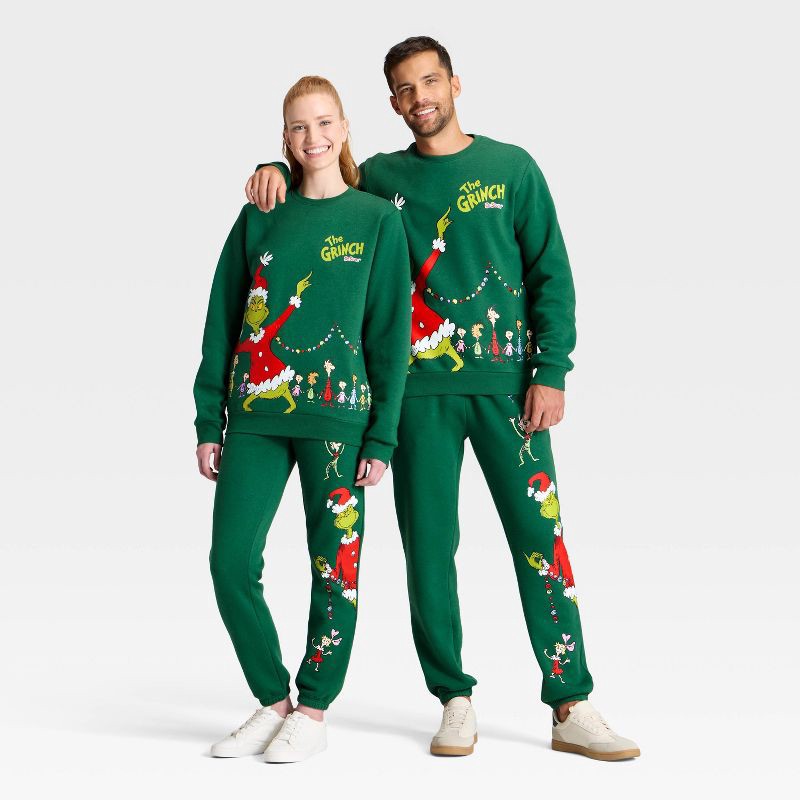 slide 2 of 5, Kids' Dr. Seuss The Grinch Evergreen Fleece Sweatpants - Dark Green XL, 1 ct