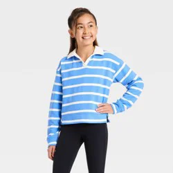 Girls' Washed French Terry Pullover Sweatshirt - All In Motion™ Blue S