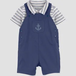 Carter's Just One You® Baby Boys' 2pc Striped Anchor Overalls Set - Navy Blue Newborn