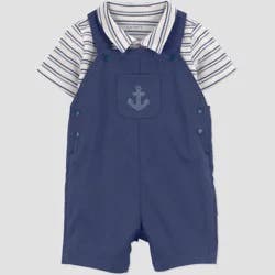 Carter's Just One You® Baby Boys' 2pc Striped Anchor Overalls Set - Navy Blue Newborn