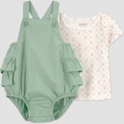 Carter's Just One You® Baby Girls' 2pc Floral Ruffle Overalls Set - Green 12M