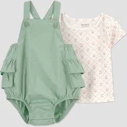 Carter's Just One You® Baby Girls' 2pc Floral Ruffle Overalls Set - Green 12M