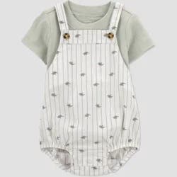Carter's Just One You® Baby Boys' 2pc Striped Dinosaur Overalls Set - Green 3M