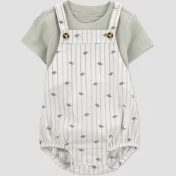 Carter's Just One You® Baby Boys' 2pc Striped Dinosaur Overalls Set - Green 18M