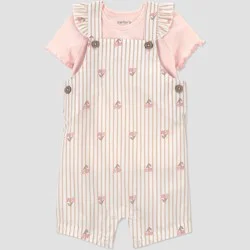 Carter's Just One You® Baby Girls' 2pc Striped Floral Overalls Set - Pink 6M