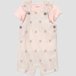 Carter's Just One You® Baby Girls' 2pc Striped Floral Overalls Set - Pink 6M