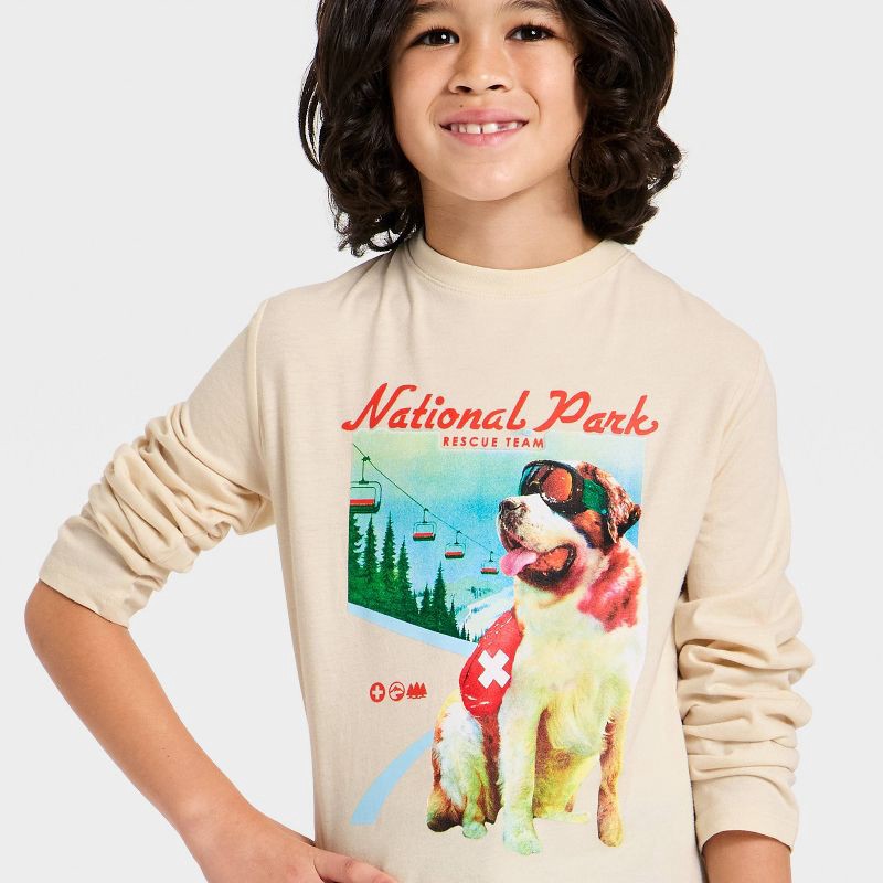 slide 2 of 4, Boys' Long Sleeve 'National Park' Dog Graphic T-Shirt - Cat & Jack™ Cream XS, 1 ct