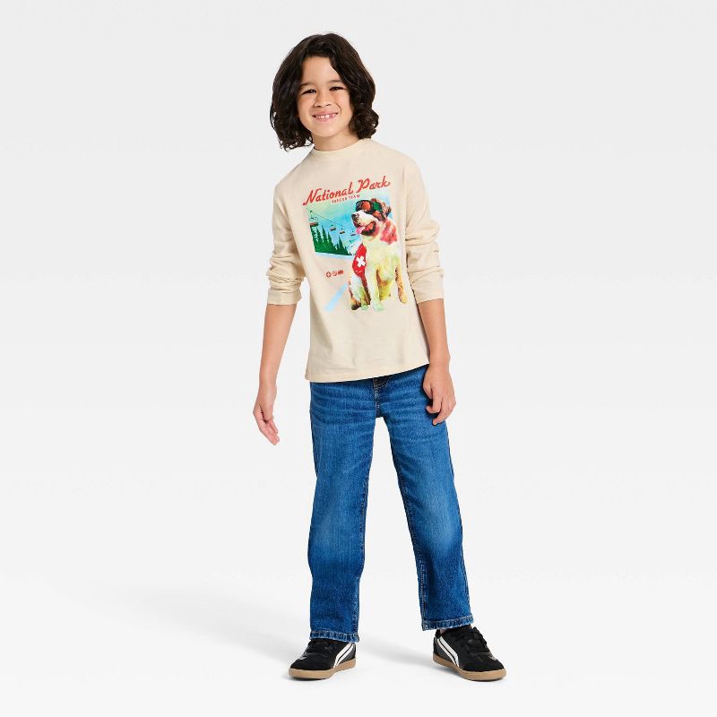 slide 4 of 4, Boys' Long Sleeve 'National Park' Dog Graphic T-Shirt - Cat & Jack™ Cream L, 1 ct