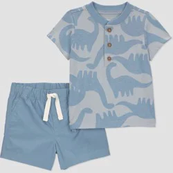 Carter's Just One You® Baby Boys' 2pc Dinosaur T-Shirt and Shorts Set - Light Blue 9M