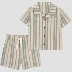 Carter's Just One You® Baby Boys' 2pc Striped Button-Down Shirt and Shorts Set - Cream/Green 12M