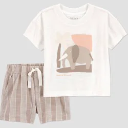 Carter's Just One You® Baby Boys' 2pc Elephant Graphic T-Shirt and Shorts Set - Tan 6M