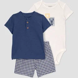 Carter's Just One You® Baby Boys' 3pc T-Shirt with Bodysuit and Gingham Shorts Set - Navy Blue 18M