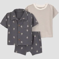 Carter's Just One You® Baby Boys' 3pc Pineapple Button-Down Shirt with T-Shirt and Shorts Set - Gray 9M