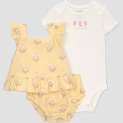 Carter's Just One You® Baby Girls' 3pc Floral Tank Top with Bodysuit & Bloomer Set - White/Yellow 12M