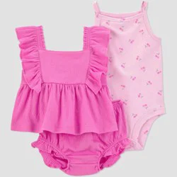 Carter's Just One You® Baby Girls' 3pc Cherries Tank Top with Bodysuit and Bloomer Set - Pink 12M