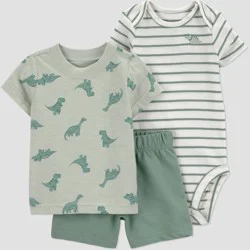 Carter's Just One You® Baby Boys' 3pc Dinosaur T-Shirt with Bodysuit and Shorts Set - Green 12M