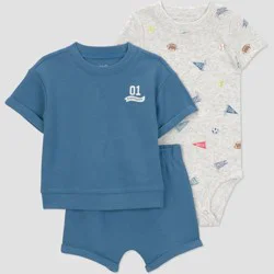 Carter's Just One You® Baby Boys' 3pc Athletic Sports T-Shirt with Bodysuit and Shorts Set - Blue 9M