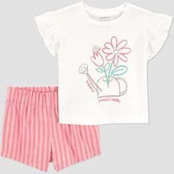 Carter's Just One You® Baby Girls' 2pc Floral Grow Together T-Shirt and Shorts Set - Ivory/Pink 6M