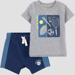 Carter's Just One You® Baby Boys' 2pc Athletic Sports T-Shirt and Shorts Set - Blue/Gray 3M