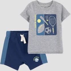 Carter's Just One You® Baby Boys' 2pc Athletic Sports T-Shirt and Shorts Set - Blue/Gray 3M