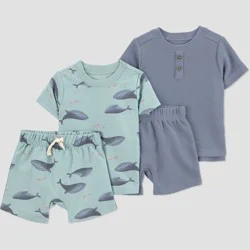 Carter's Just One You® Baby Boys' 4pc Whale T-Shirt and Shorts Set - Blue/Gray 3M