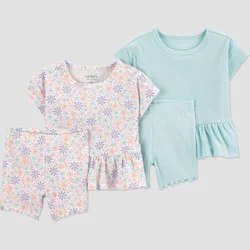 Carter's Just One You® Baby Girls' 4pc Floral T-Shirt and Bike Shorts Set - Mint Green 9M
