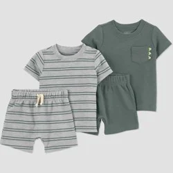 Carter's Just One You® Baby Boys' 4pc Dinosaur T-Shirt and Shorts Set - Gray/Green 9M
