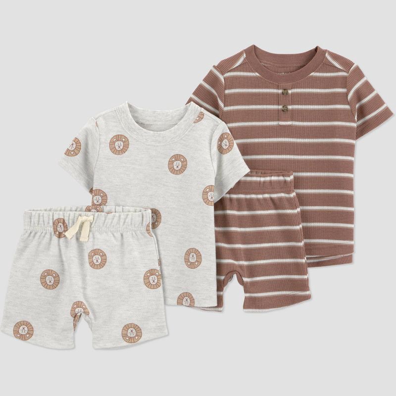 slide 1 of 5, Carter's Just One You® Baby Boys' 4pc Striped Lion T-Shirt and Shorts Set - Gray/Brown Newborn, 4 ct
