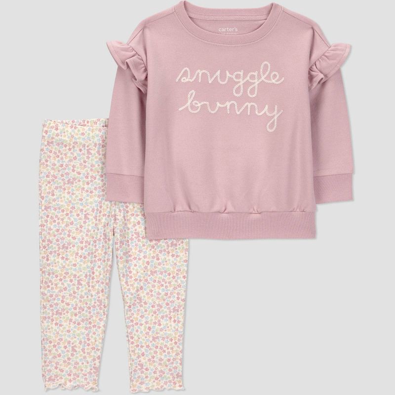 slide 1 of 4, Carter's Just One You® Baby Girls' 2pc Snuggle Bunny Sweatshirt and Floral Leggings Set - Pink 6M, 2 ct