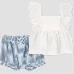 Carter's Just One You® Baby Girls' 2pc Chambray Ruffle Tank Top and Shorts Set - Blue/Ivory Newborn