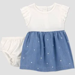Carter's Just One You® Baby Girls' Floral Chambray Dress - Ivory/Blue 6M