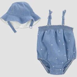 Carter's Just One You® Baby Girls' 2pc Floral Chambray Bubble Romper and Hat Set - Blue 9M