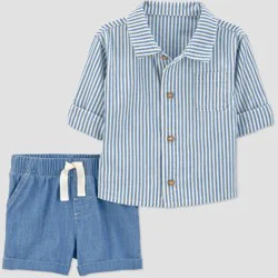 Carter's Just One You® Baby Boys' 2pc Long Sleeve Button-Down Shirt and Shorts Set - Blue 12M