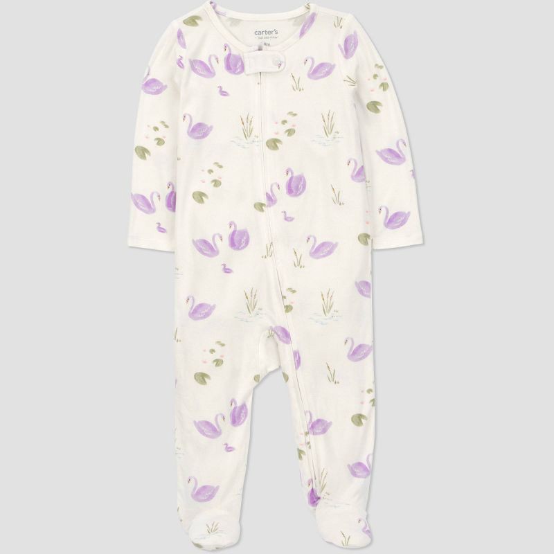 slide 1 of 4, Carter's Just One You® Baby Girls' Comfy Soft Swans Sleep N' Play - Ivory Newborn, 1 ct