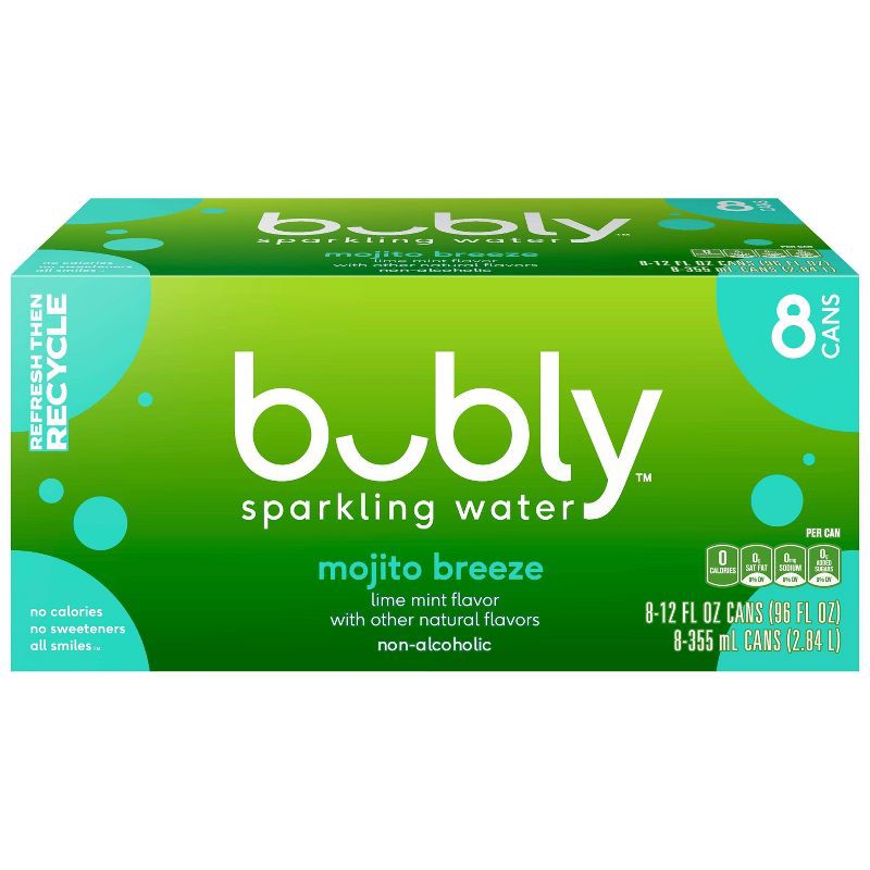 slide 2 of 8, bubly Mojito Breeze Sparkling Water - 8pk/12 fl oz Cans, 8 ct; 12 fl oz