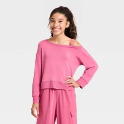 Girls' Modal French Terry Asymmetrical Pullover Sweatshirts - All In Motion™ Pink M