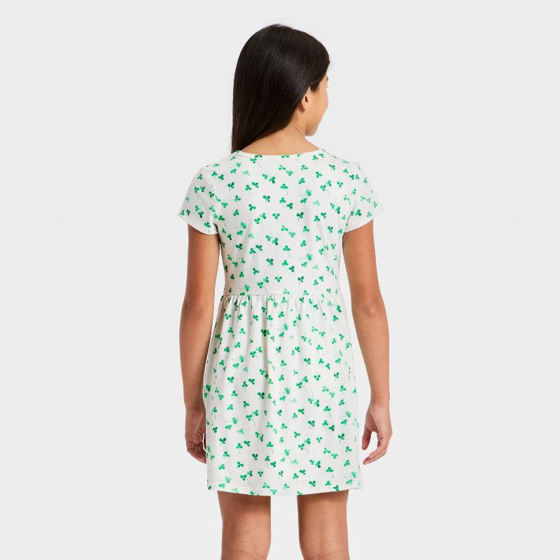 slide 2 of 3, Girls' Short Sleeve St Patrick's Day Shamrock Dress - Cat & Jack™ Cream M, 1 ct