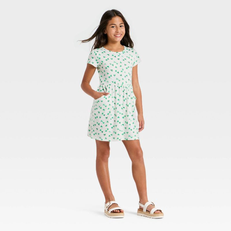 slide 3 of 3, Girls' Short Sleeve St Patrick's Day Shamrock Dress - Cat & Jack™ Cream M, 1 ct
