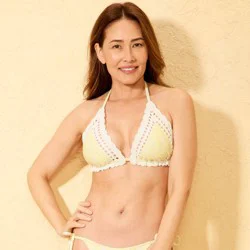 Women's Floral Print Crochet Edge Triangle Bikini Top - Shade & Shore™ Yellow L