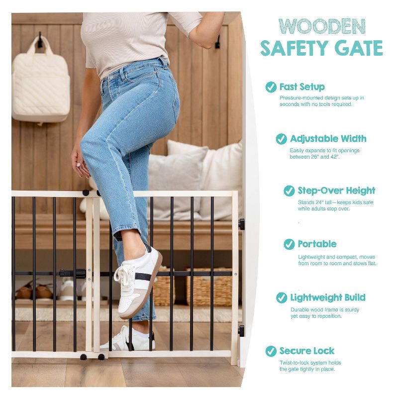 slide 4 of 11, Regalo Metal and Wood Adjustable Gate - Beige, 1 ct