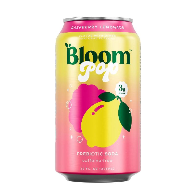 slide 1 of 8, BLOOM NUTRITION Bloom Pop Prebiotic Soda - Raspberry Lemonade - 12 fl oz Can, 12 fl oz