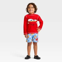 Disney Baby Boys' Cars Lightning McQueen Long Sleeve Rash Guard Set - Red 12M